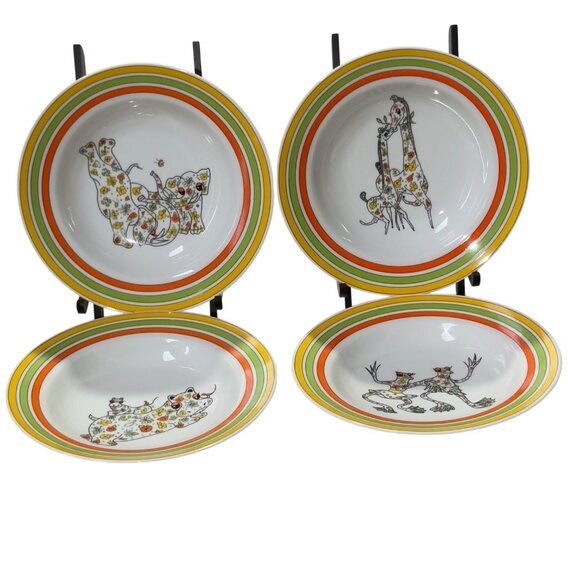 Set Of 4 Zoophisticates By Gant Gaither Bowls Animal Design Porcelain 8.25 Inch - Picture 1 of 12